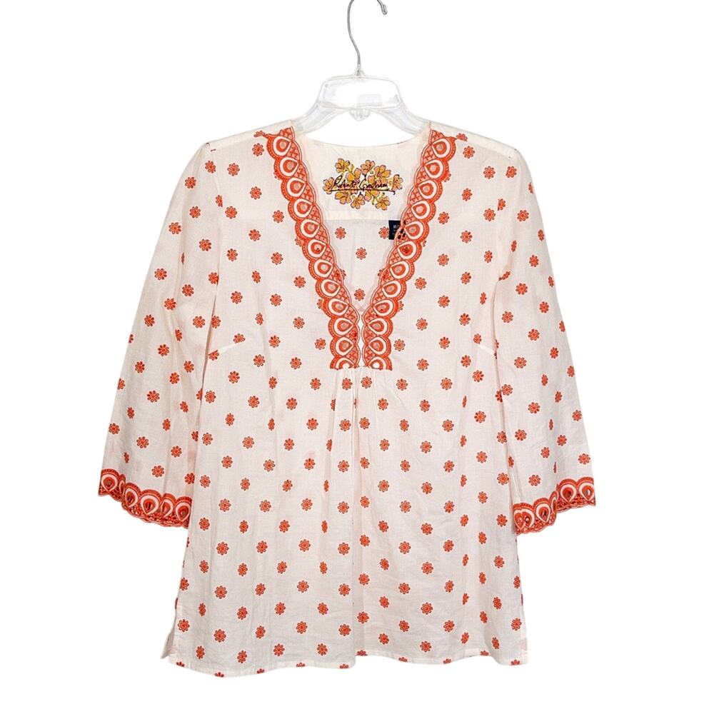 Robert Graham Embroidered Top White Orange M